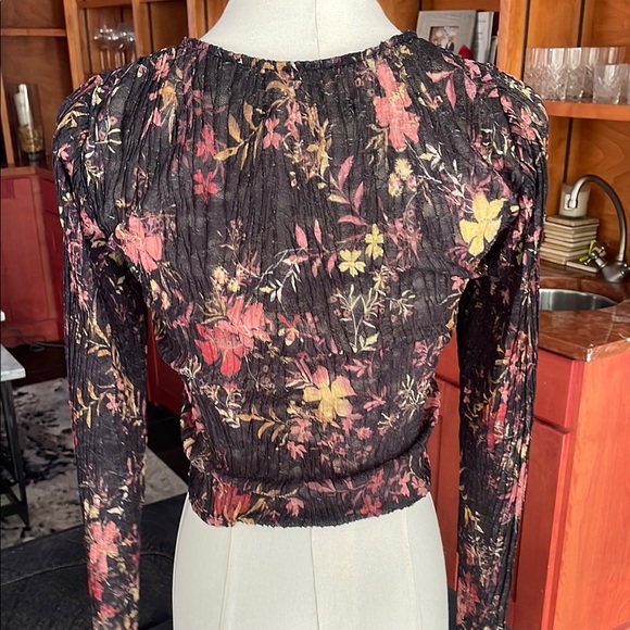 Free People Angelina Floral Long Sleeve Top - Black and Pink XS EUC - Picture 8 of 13